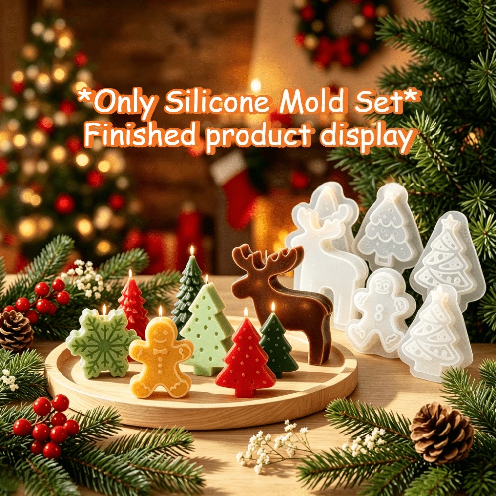 Holiday Candle Set - 6pcs Silicone Candle Molds Christmas Set,